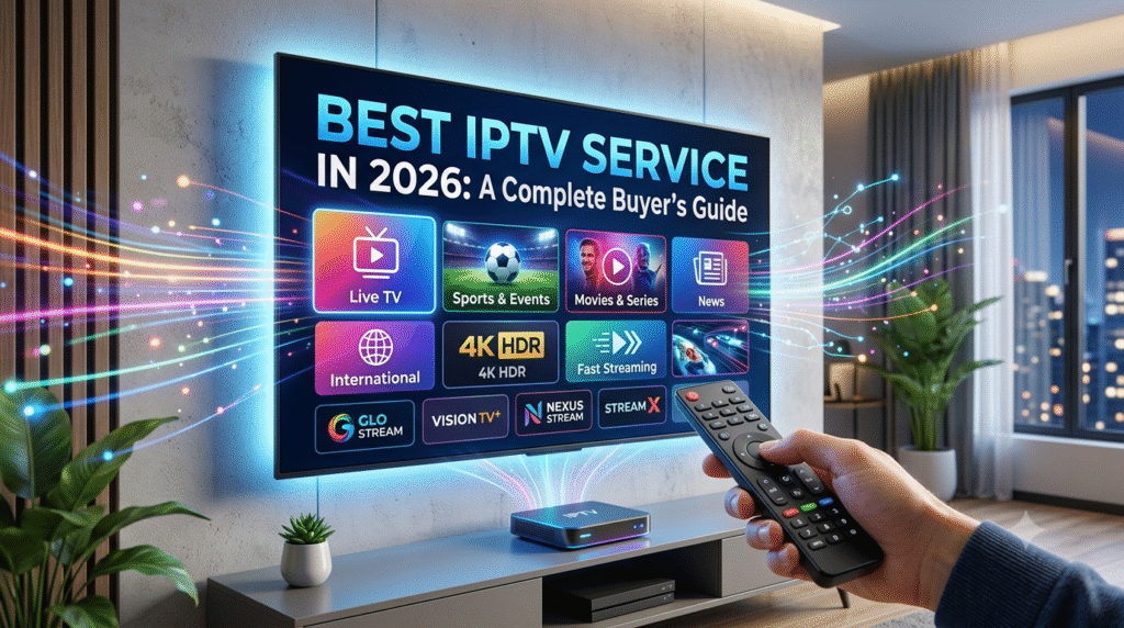 provide a featured image from this title, it should in this size 1280 x 720 pixels Best IPTV Service in 2026: A Complete Buyer's Guide